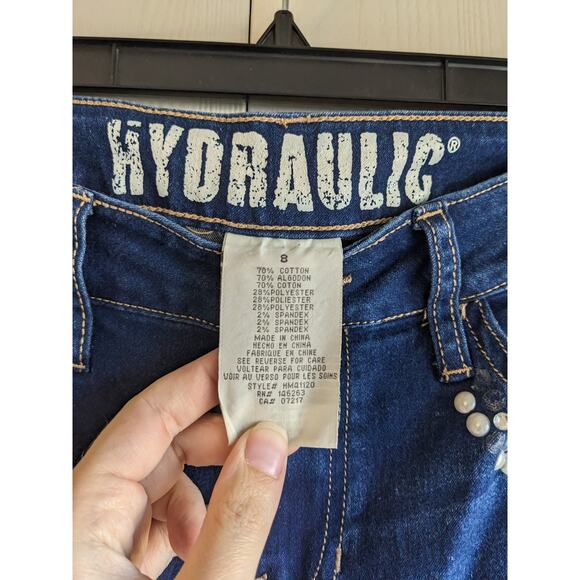 Hydraulic Women's Blue Beaded Mid Rise Button Belt Loop Blended Jeans Size 8 - Picture 3 of 5